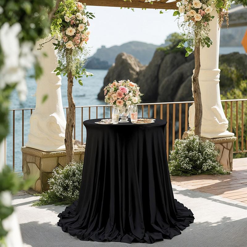 1PC High Top Table Cloth Round Table Cover Cocktail Tablecloth Skirt With Wave Fold 60*110CM