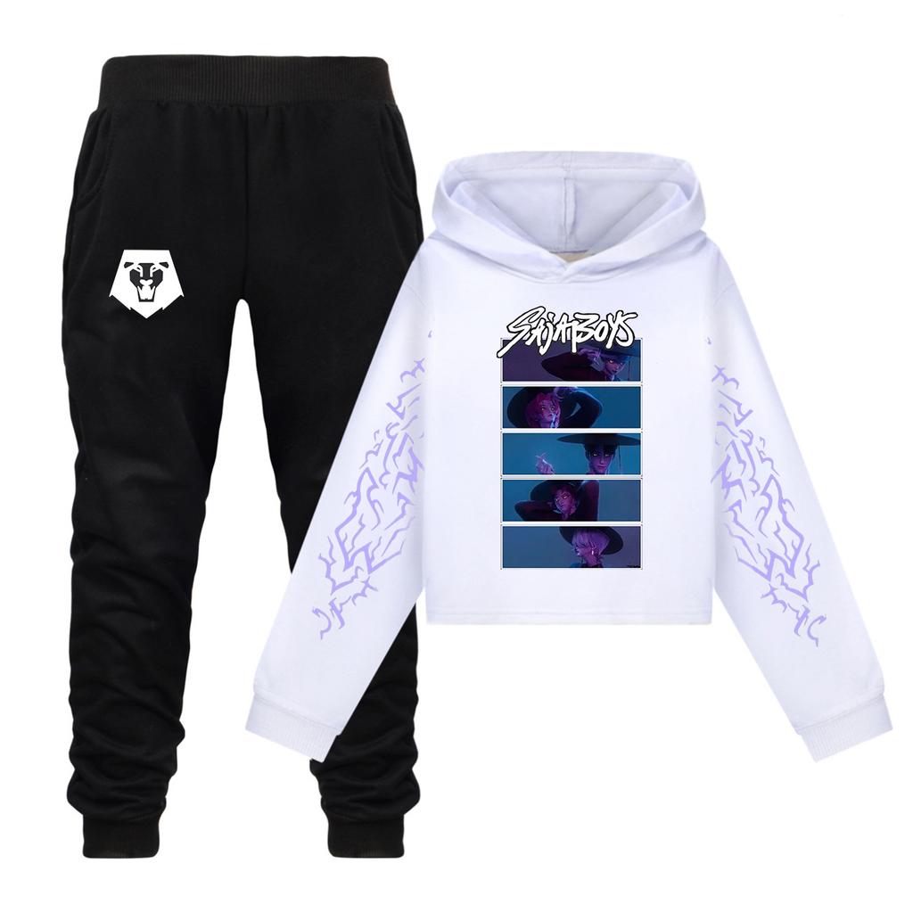 Plush Long Sleeved Pants Loose Pullover Hoodie Set For Children