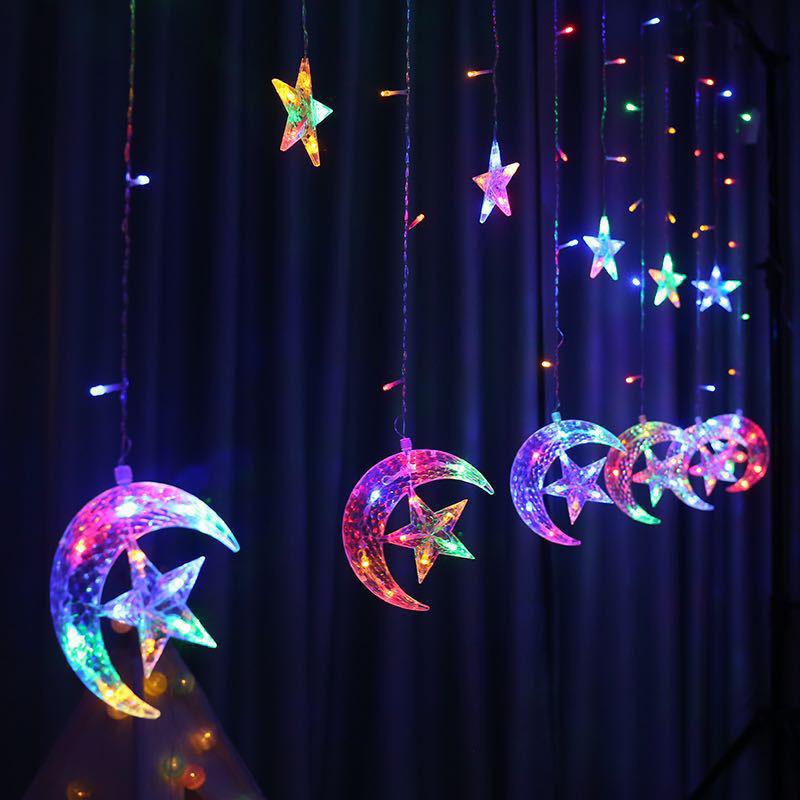 LED Mond Umarmung Stern Vorhang Licht Ins Raum Dekoration Licht Stern Mond Licht String Farbe Licht Weihnachten Licht