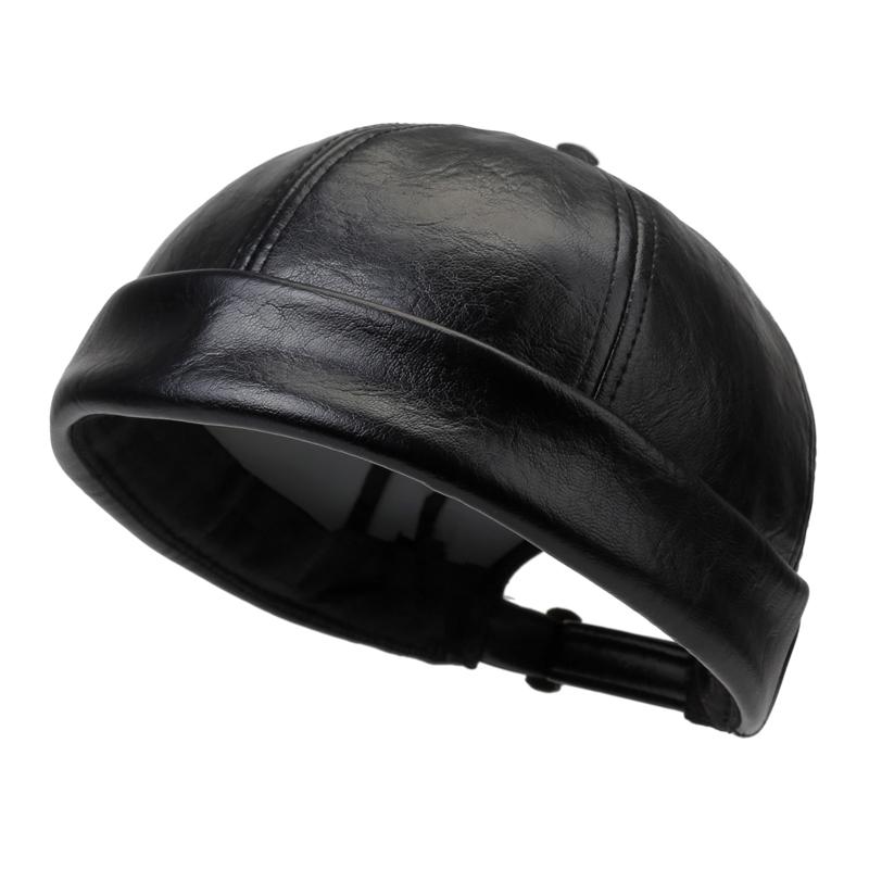 Men's Solid Color PU Leather Skullcap, Outdoor Casual Hat Ideal for Autumn & Winter Travel, Windproof and Warm Cap