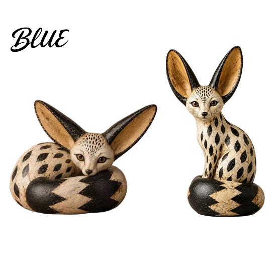 Decorative Fox Statues for Bookshelf Figurine Sitting Resting Pose Wood Carved Style Resin Animal Statue Indoor Tabletop Ornament Set Desktop