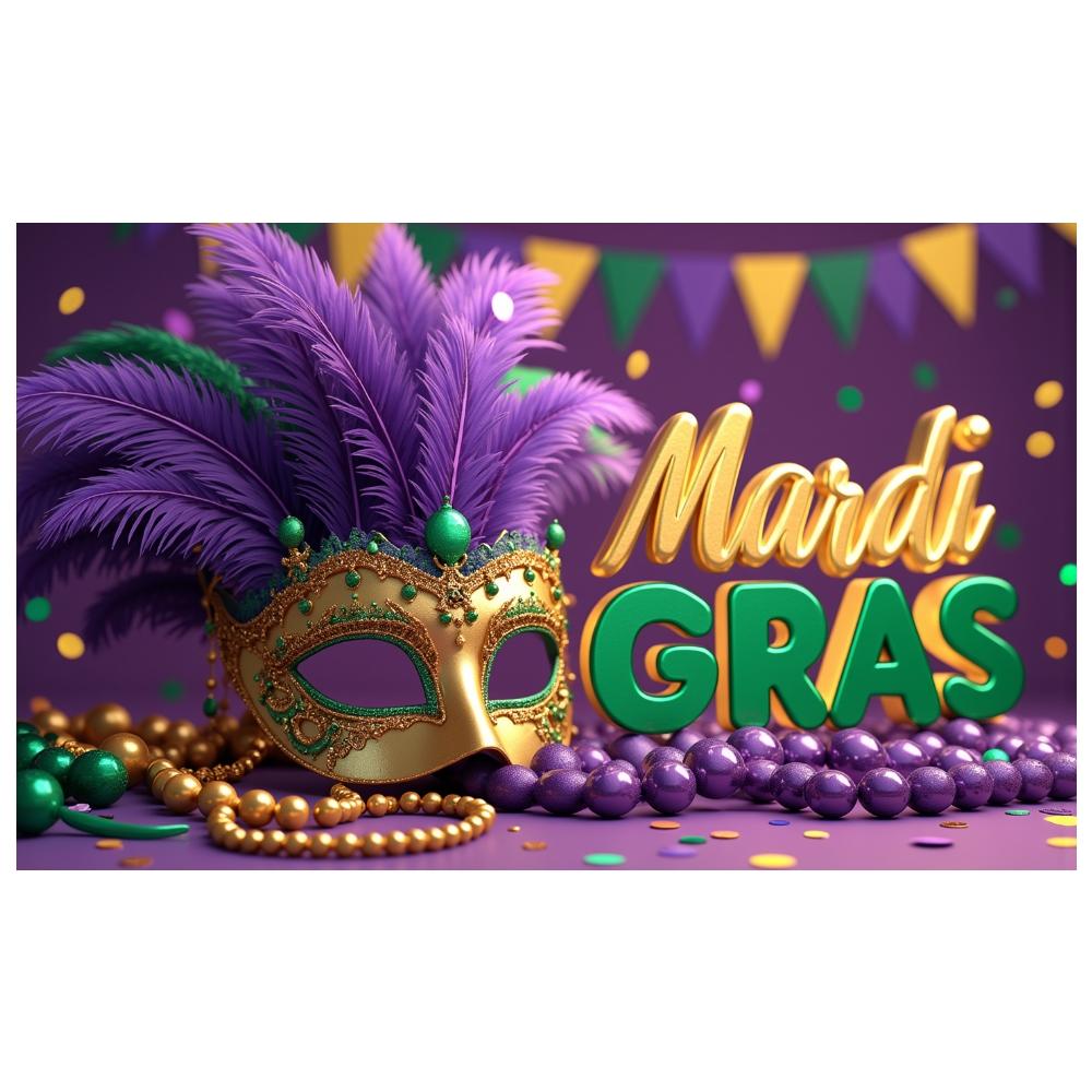 Feather Mask Background Festive Purple Green Gold Banner Festive Backdrop Green Bead Mardi Gras Backdrop For Carnival Parade