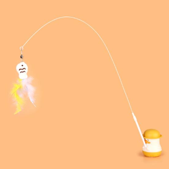 Interactive Cat Teaser Stick Cat Toy with Feathered Fish Interchangeable Teaser Heads 360-Degree Rotating Duck Base Detachable Teaser Wand