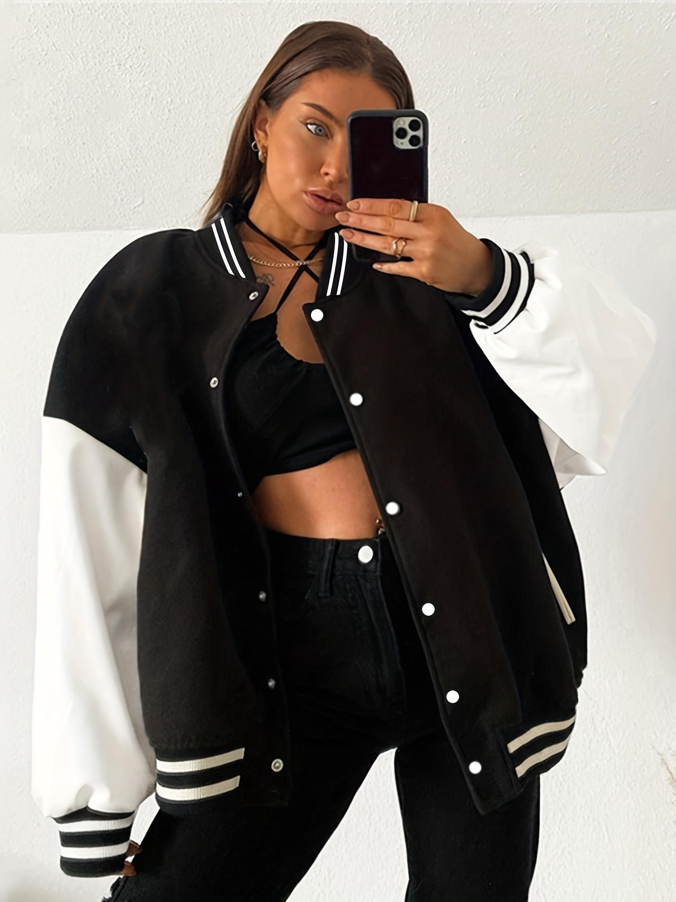 

Классическая университетская куртка в стиле преппи, повседневная куртка с длинным рукавом для весны и осени, женская одежда M чёрный