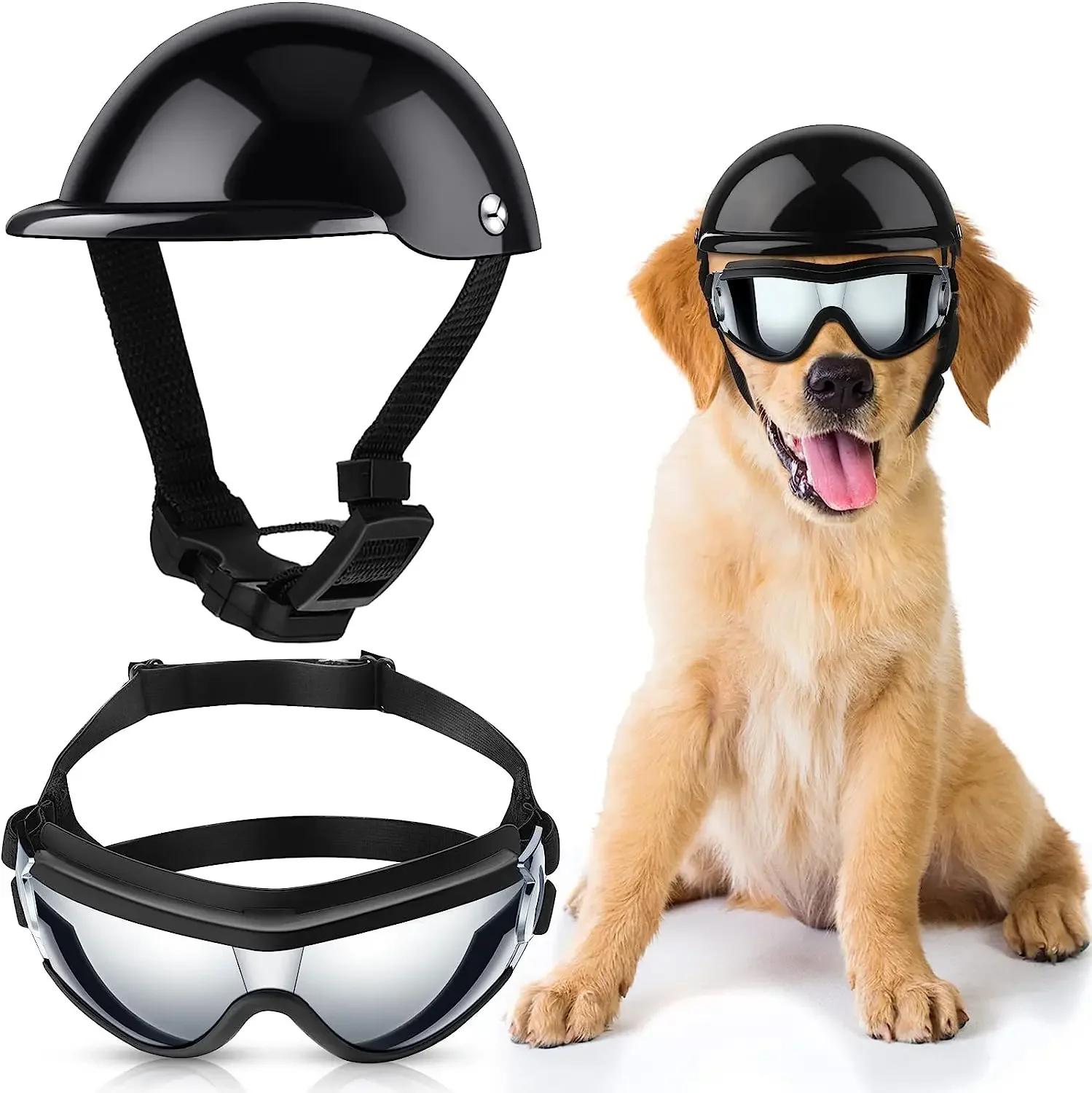 Dog Sunglasses and Pet Helmet Set,Dust Wind UV Protection Dog Glasses Dog Helmet and Goggles Adjustable Dog Motorcycle Helmet 5 inch helmet