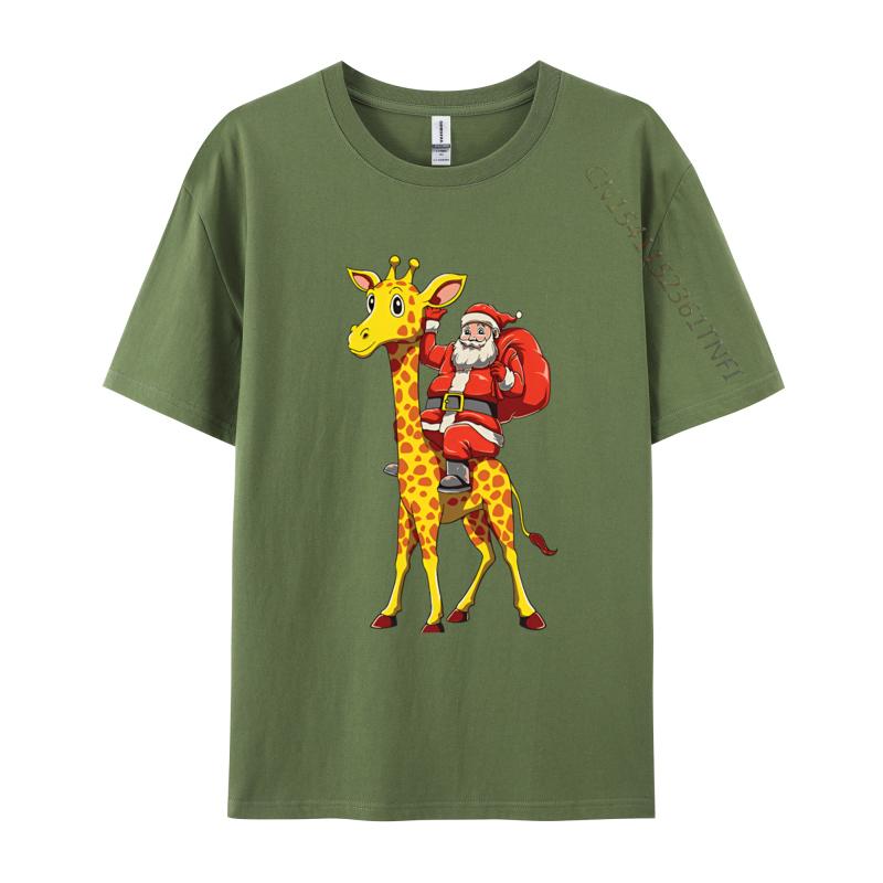 Weihnachtsmann reitet auf Giraffe Weihnachtsgiraffe T-Shirt Druck T-Shirts für Unisex Baumwoll-T-Shirts Cremefarbenes T-Shirt