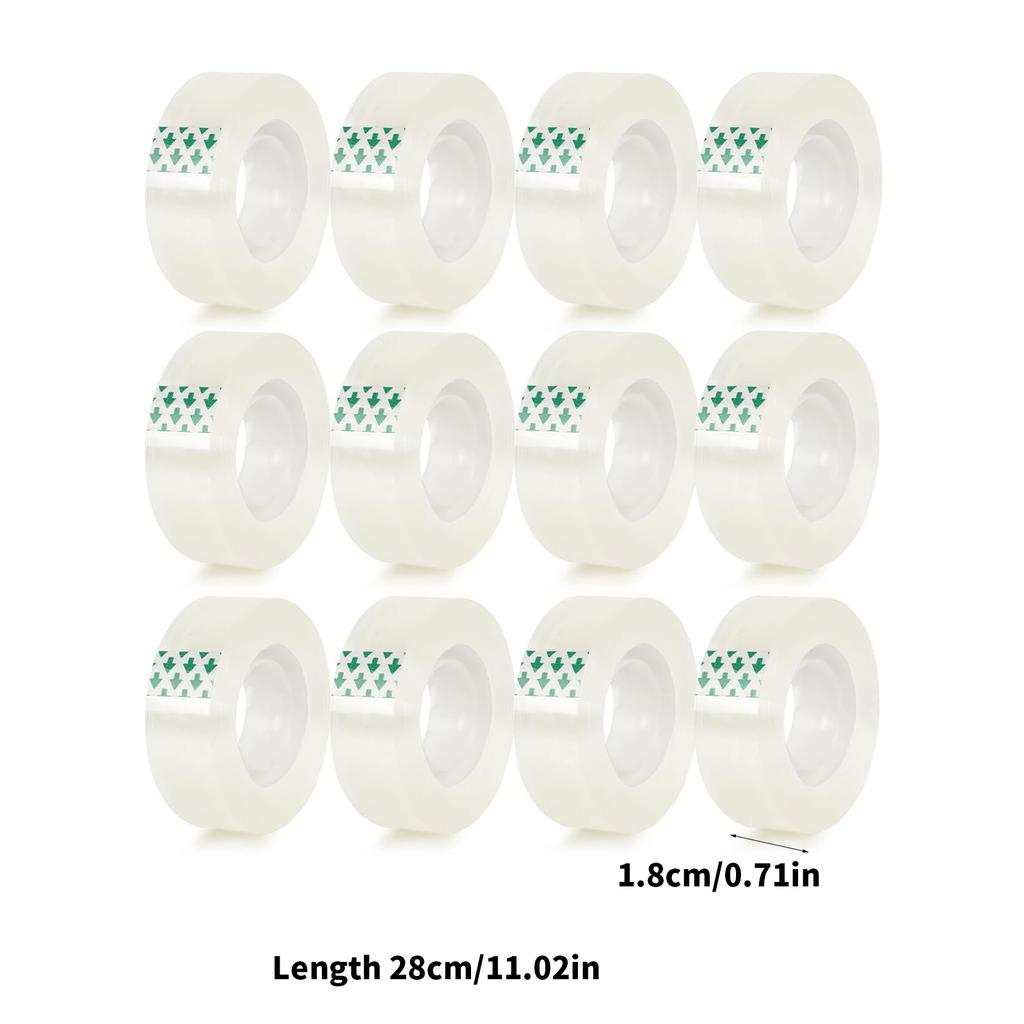 12 Rolls Transparent Tape Refills Gift Wrap Tape Clear Tape Refill Rolls for Gift Wrapping Home School Office Supplies