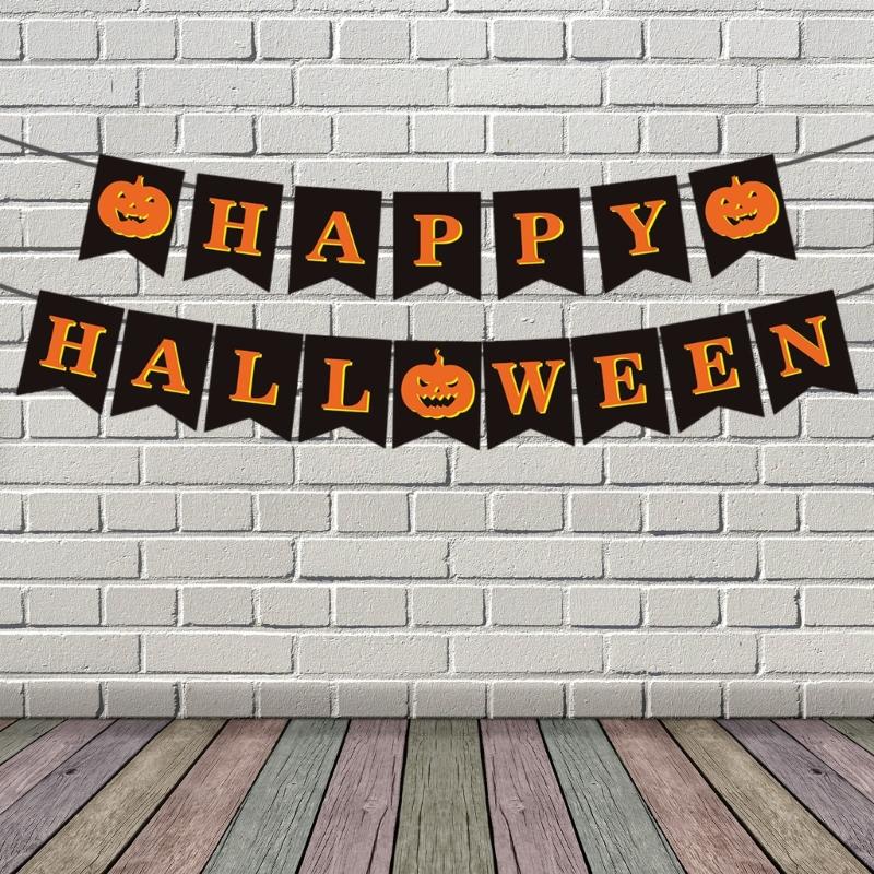 Banderas de Feliz Halloween Banderas de Halloween Decoraciones para Fiestas de Halloween Telón de Fondo para Truco o Trato Guirnalda Exterior Interior