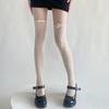 Women Contrast Sheer Mesh Splicing Pantyhose Fake Thigh High Stockings Elegant Ruffle Trim Bowknot Silk Tights Leggings