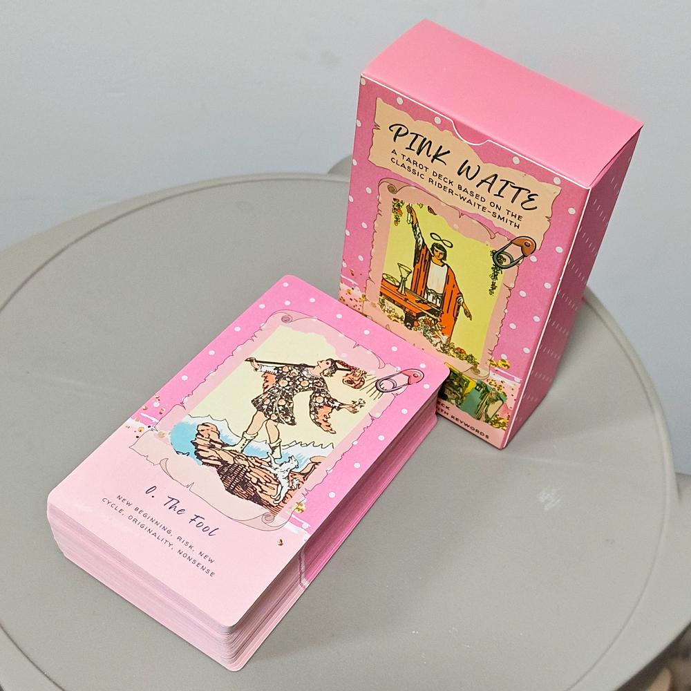 Pink Waite Tarot, The Dreamy Pink Collage Tarot Deck, 78  Aesthetic Kawaii Tarot Cards with Meanings, Double-embossed 12*7cm