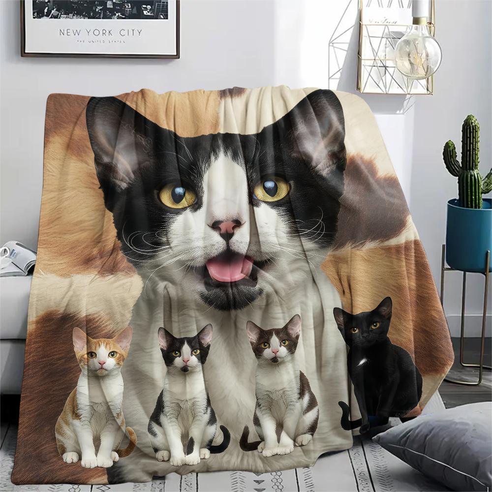 1 Stück Süße Katze 3D-Druck Flanelldecke, Hohe Qualität, Bequem für alle Jahreszeiten, Heimdekoration, Wärme und Komfort, Perfekt für Geschenke