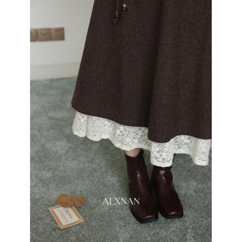 Maple Latte Lace Spliced Midi Skirt