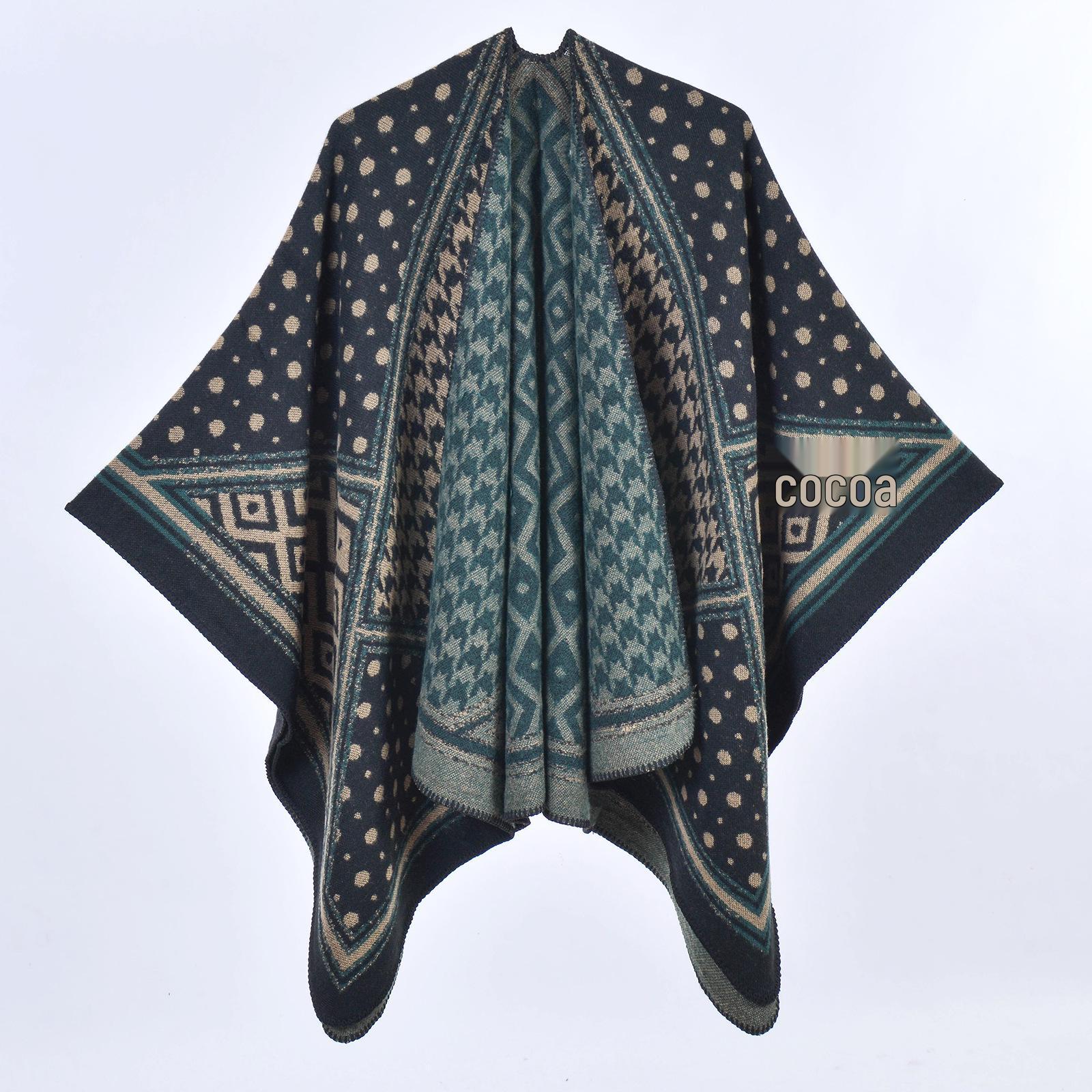 

Женская этническая шаль с разрезом - Утепленный плащ-шарф для осени/зимы 130x150 CM