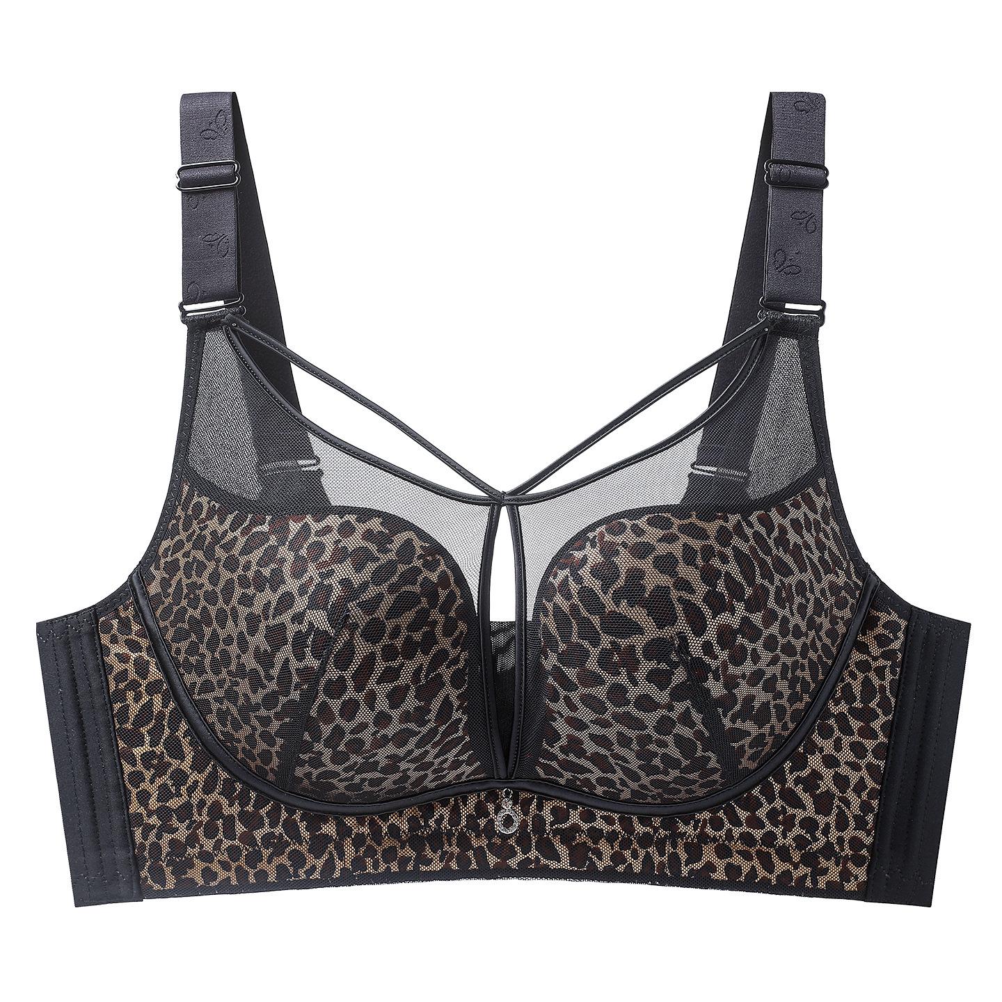 

Women s Red Leopard Print Plus Size Mesh Bra for a Smaller Bust Look, with Adjustable Fit and Side Support 40/90 CDE