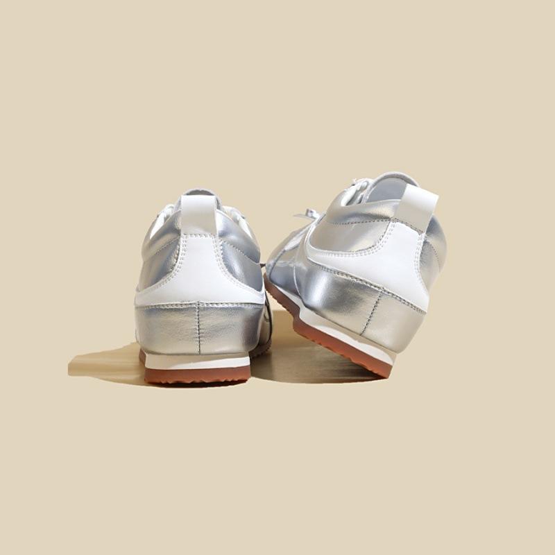 Korean silver German training shoes for women's 2025 summer new bow inner height increase sports board shoes ballet style casual trend
