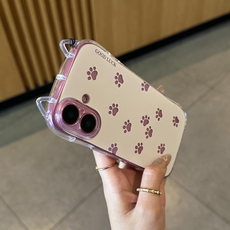 Full screen cat paw print suitable for iPhone17 mobile phone case Air cat ears Apple 16Pro cute 15 women 14 soft case