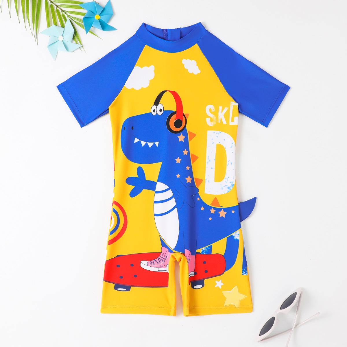 

2025 Новый мультяшный купальник с граффити динозавров для мальчиков с коротким рукавом 8 Years жёлтый