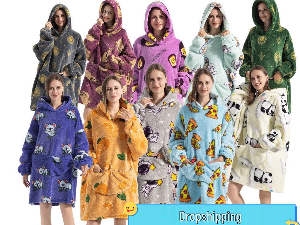 Cozy Autumn/Winter Pumpkin Blanket Sweatshirt: Thick Cotton Velvet Bathrobe for Indoor and Outdoor Warmth