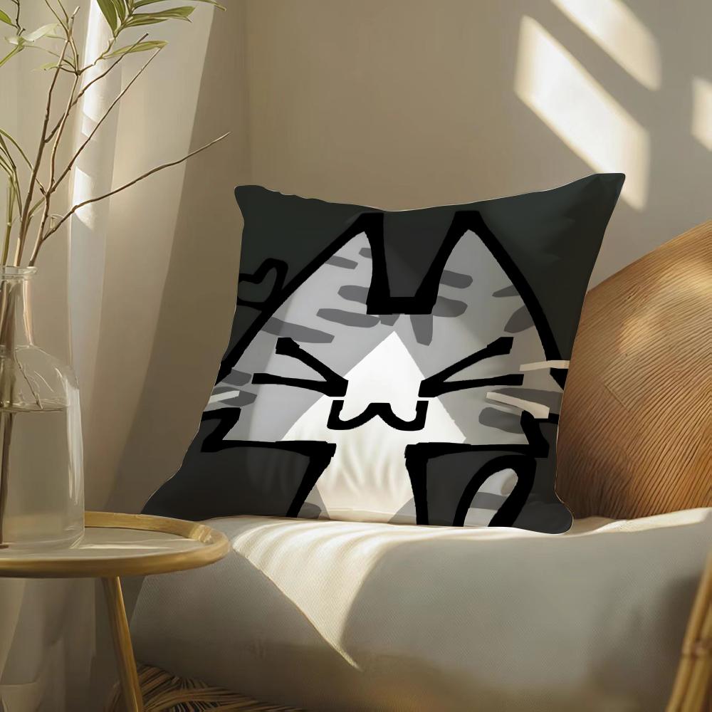 Funny Cat Thinking Network Pattern Pillow Case DoubleSided Plush Sofa Cushion Covers Organic Breathable Invisible Zipper