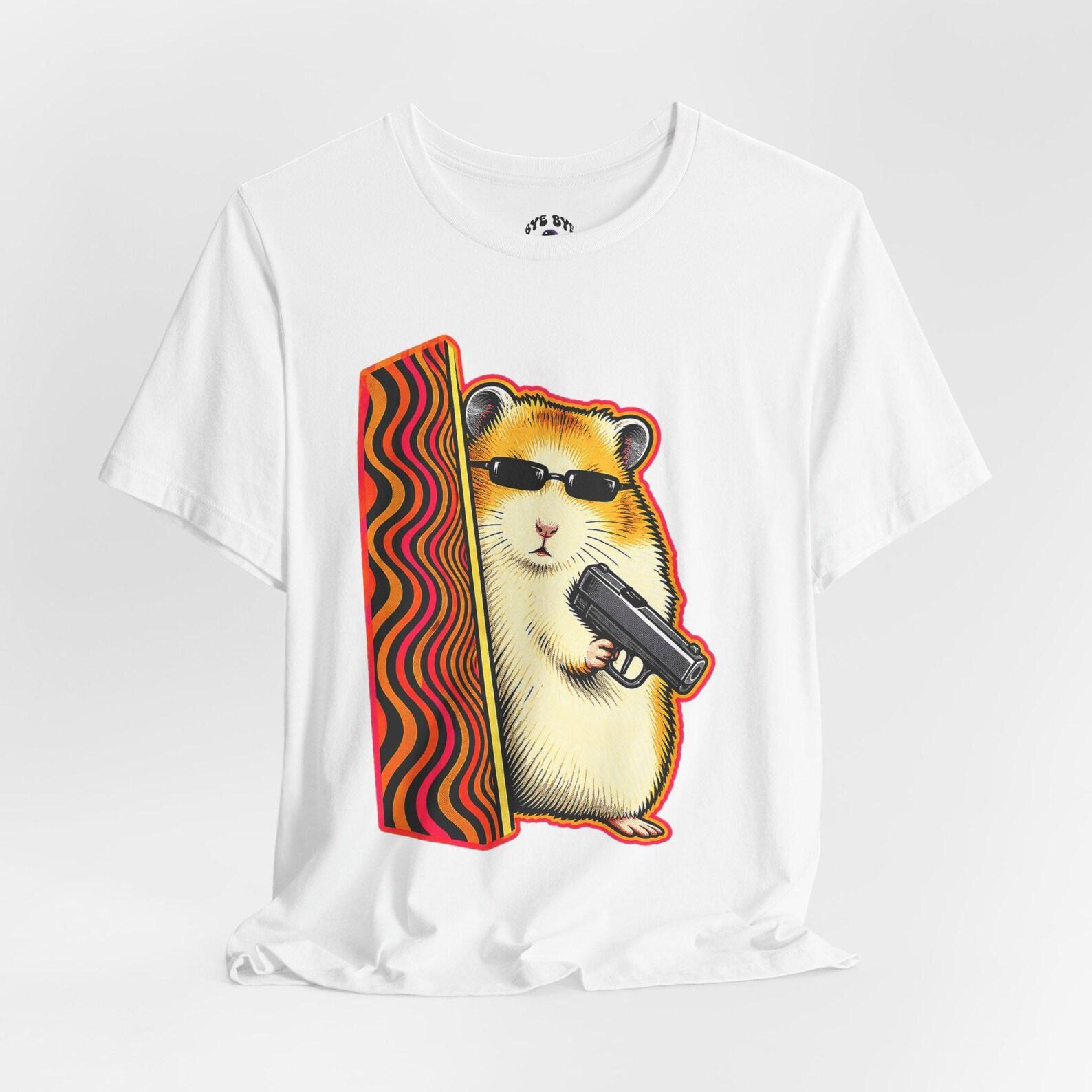 Retro Hamster Sunglasses T-Shirt | Psychedelic Wavy Illustration Tee L