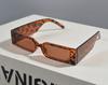 Retro Rectangular Narrow Sunglasses with Leopard Print and Tea Colored