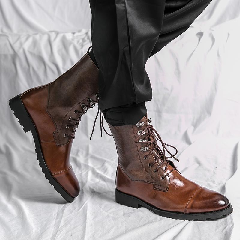 Men Motorcycle Casual High Boots Suede Demi-season Boots  Street Style Cool Boots Large Size