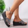 Womens Fashion Shiny Rhinstones Sandals Summer Open Toe Thick Bottom Platform Sandals Elegant Wedges Shoes Sandalias Mujer