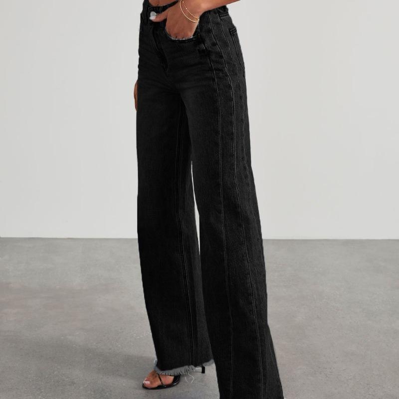 New Women's Denim Trousers, Washed Denim Wide-leg Trousers