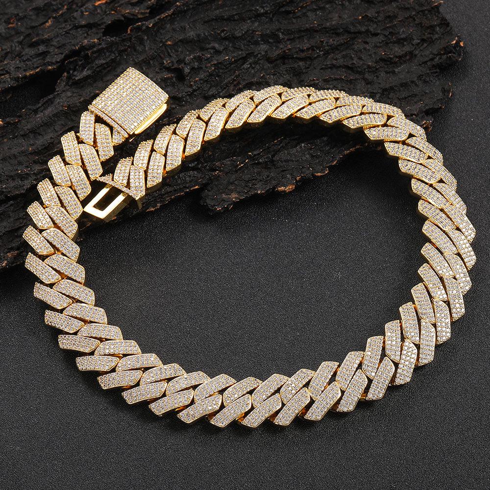 Men's Hip Hop 20mm Three-Row Zircon Rhombus Cuban Chain Full Diamond Necklace