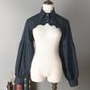 Women Fake Collar Lapel Lantern Long Sleeve Single Breasted Ruffle Stitching Hem False Collar Solid Color Sweater Decorative Collar