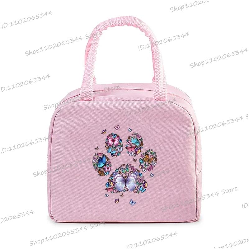 Colour Heart Cat Dog Paw Print Portable Lunch Bag Women Men Kids Food Thermal Box Multi-function Office Bento Insulated Handbag