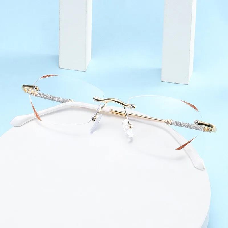 Rimless Diamond Cut Reading Glasses Ladies Fashion Luxury  Trendy Ultralight  Presbyopia Men Women Retro Vintage Glasses