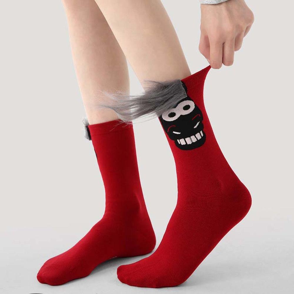 Comfortable Cotton New Year Socks Cartoon Mid Calf Zodiac Year Socks Good Luck Funny Red Tube Socks Gift