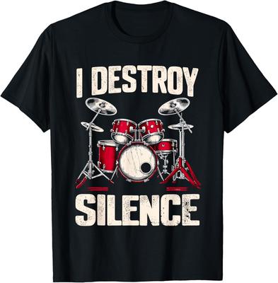 I Destroy Silence Drummer Graphic Cotton TShirt Casual Short Sleeve Crewneck Tee