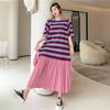 2023 Summer Plus Size Loose Cotton Striped Swing Dress for Women