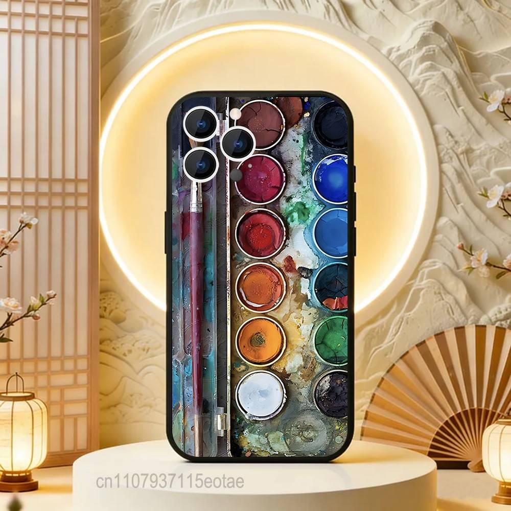 Watercolors Set Paint Palette Phone Case For iPhone  17,16,15,14,13,12,11,Pro,Max,Plus,E,Air,Mini Black Shockproof Funda Cover