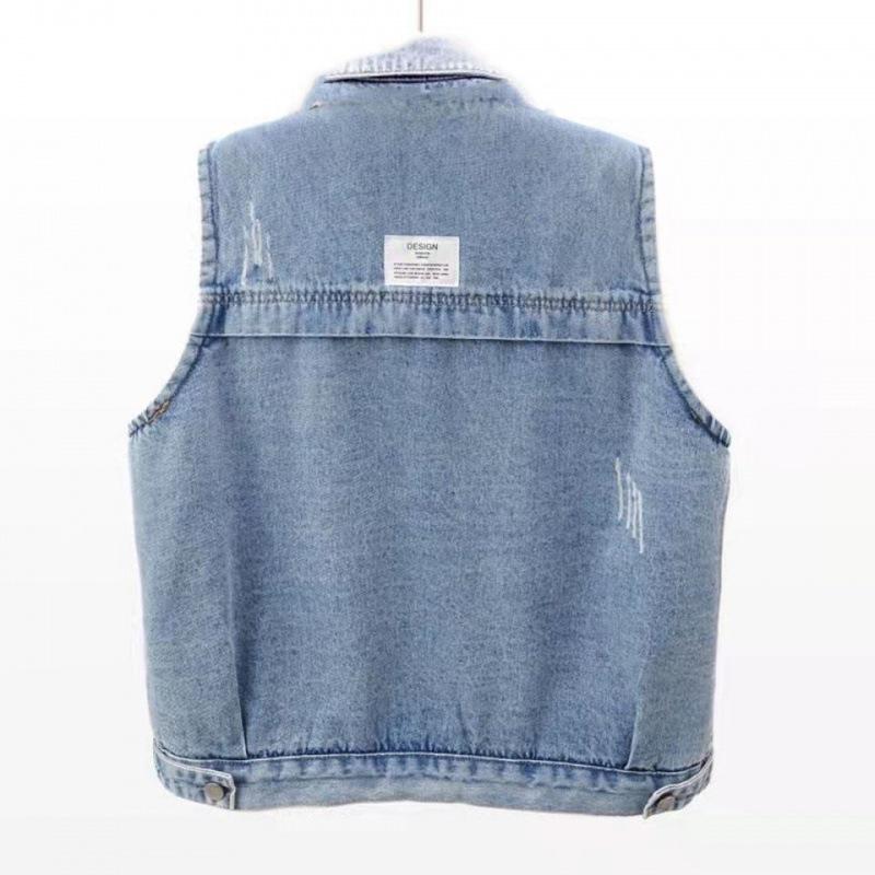 Dámská módní džínová vesta 2024 - krátký jarní/podzimní kardigan