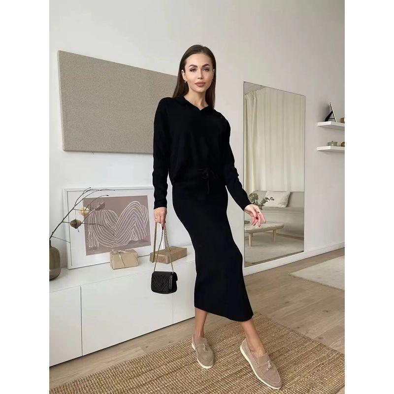 

Европейский и американский новый вязаный свитер, комплекты юбок на шнуровке, вязаный свитер и юбка Black L