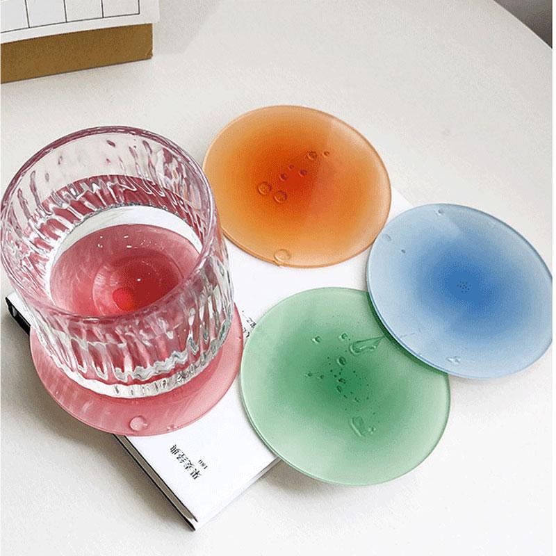 1PCS Gradient Color Drink Cup Coasters for Acrylic Round Heat Insulation Coffee Mugs Pad Kitchen Tableware