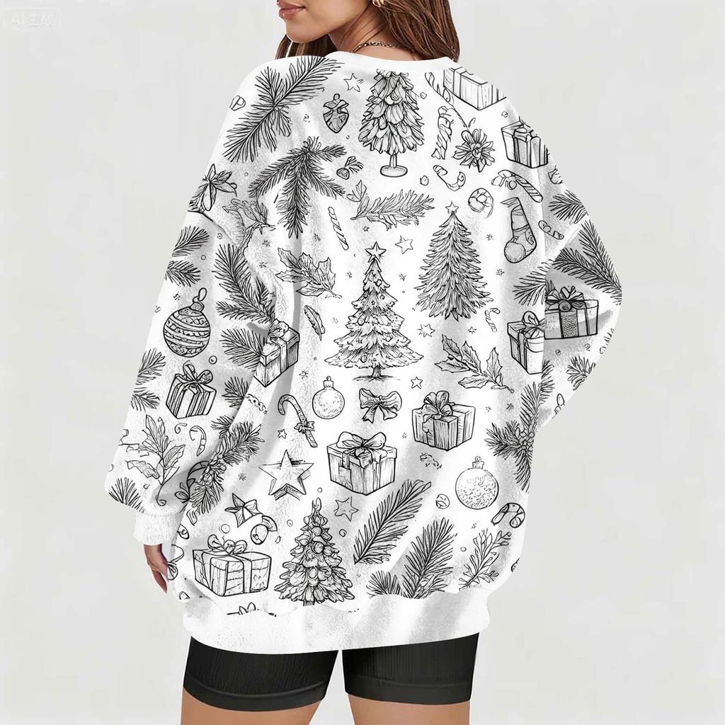 Women's Fashion Casual Long Sleeve Christmas Printed V-Neck Top Sweatshirt