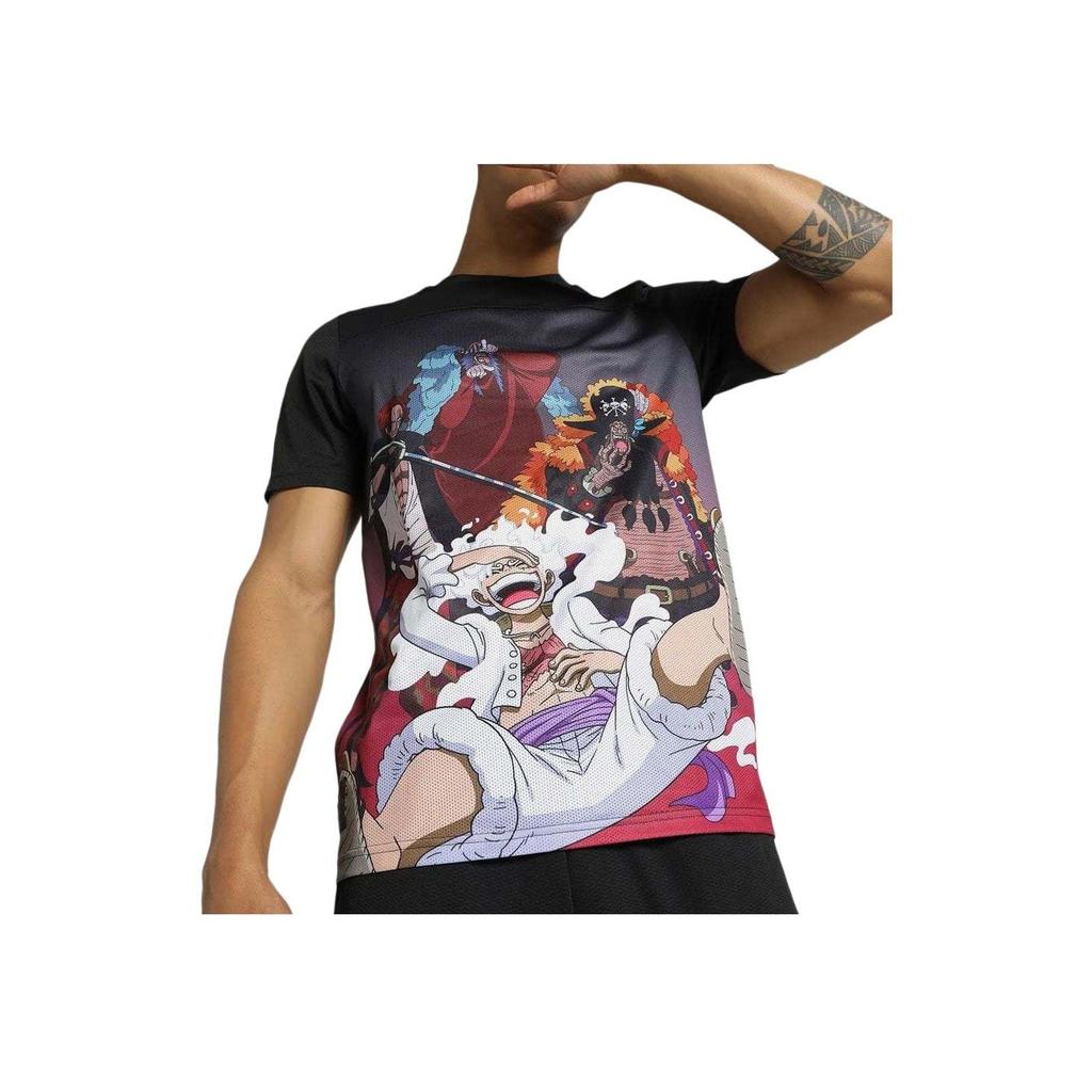 Puma X One Piece Cartoon Print Round Neck Short Sleeve Retro T-Shirt Unisex Tops Black 624673-01