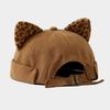 Leopard Print Cat Ears Brimless Hat Rolled Cuff Cat-eared Hat Hip Hop Retro Skullcap  Unisex
