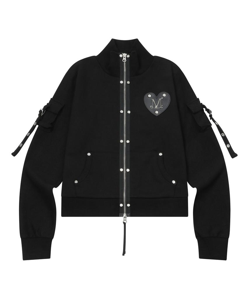 MUCENT Tove Metal Logo Heart Patch High-Neck Zip-Up Sweatshirt (2 Colors)