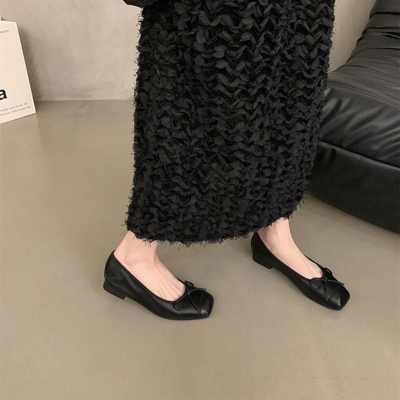 Bow Flat-soled Silver Single Shoes Women's Spring Square Head Comfortable Soft-soled Ballet Shoes