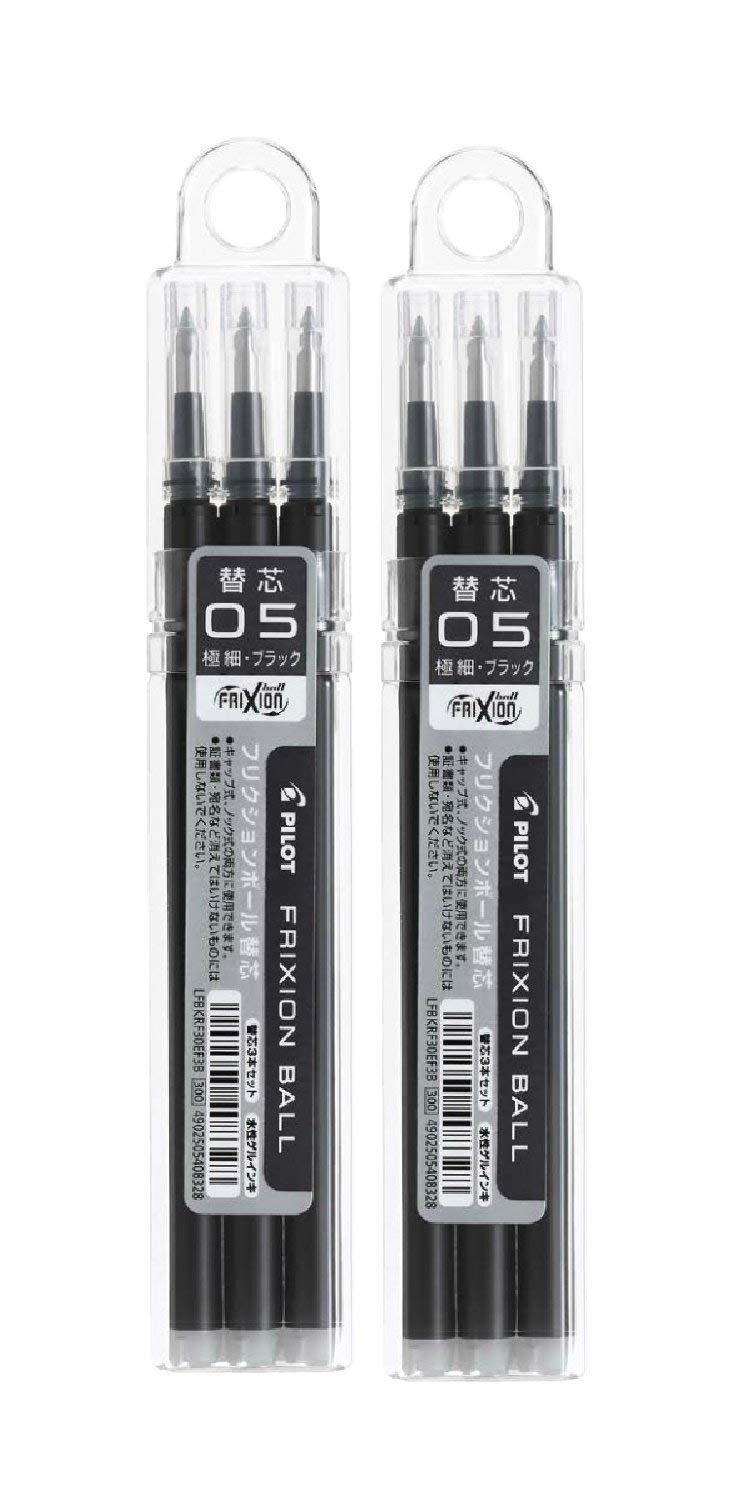 Pilot Frixion Ink Ballpoint Pen LFBKRF30EF3B Refill, 3-pack, 0.5mm Black, (2-pack)
