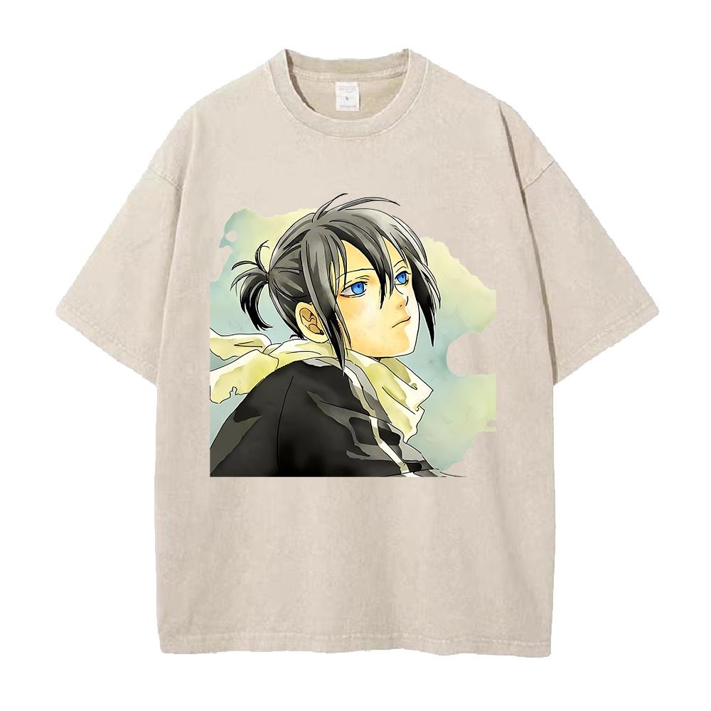 

Hot Anime Noragami Yato Clothing Men Women Short Sleeve Tshirts Washed Cotton Tee Retro Oversized Tshirt Harajuku Male T Shirt S