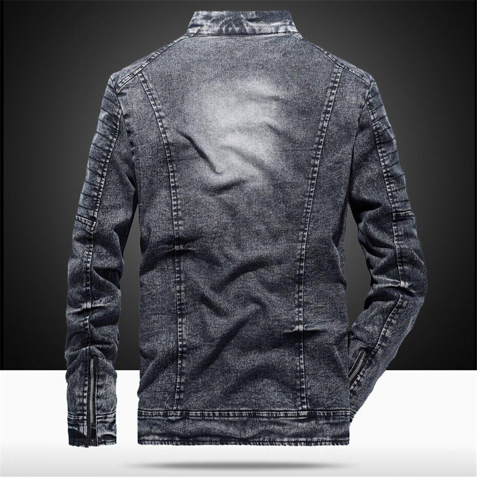Vintage Denim Jackets Men Slim Solid Color Casual Jeans Coat