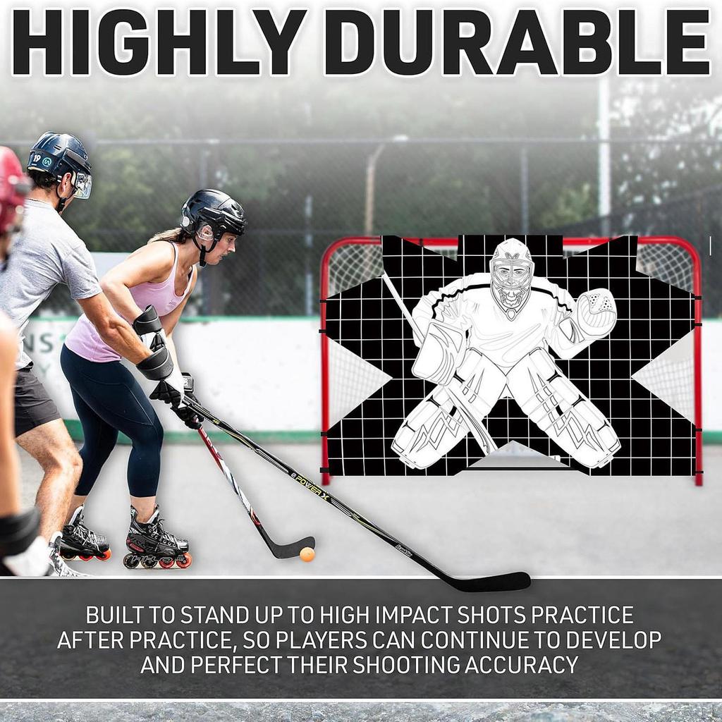 Folding Hockey Goal with Target for Goalie, Easy Setup Training Tool Adults