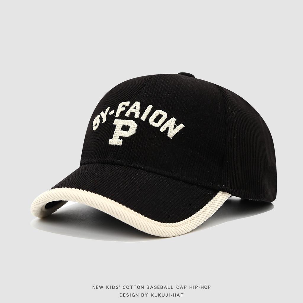 Children Corduroy Cap With Embroidered Letters For Autumn Winter Warmth And Sun Protection
