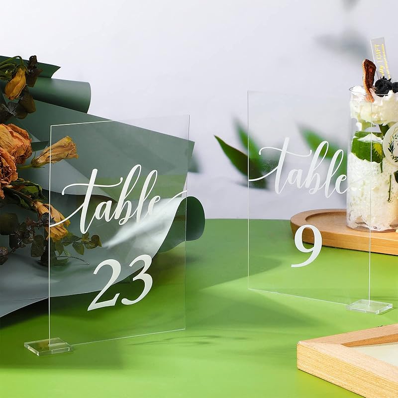 30 Pieces Acrylic Table Numbers 1-30 for Wedding Reception Clear Table Number Signs 1-30 with Stand Hexagonal Rectangle for Wedding Event Party